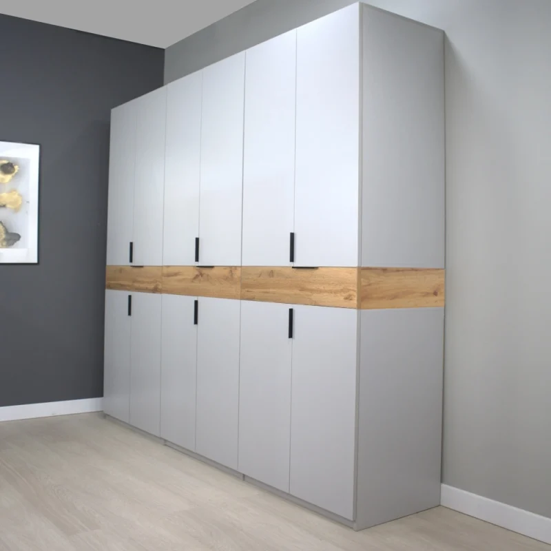 dulap king 3 sertare din PAL Gri si Stejar Gold