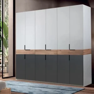 1.Dulap-King-6s-Grafit Gold oriz -jpg dulap King cu 6 usi si 3 sertare din PAL Grafit Stejar Gold Gri de 18 mm balamale soft close