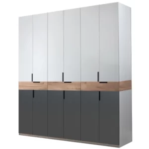 dulap King cu 6 usi si 3 sertare din PAL Grafit Stejar Gold Gri de 18 mm