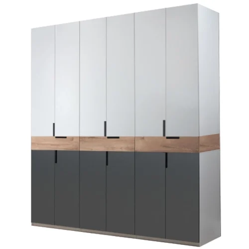 3.2.Dulap King 6 usi 3 sertare Grafit jos gold sertar gri sus balamale glisiere Hafele dulap King cu 6 usi si 3 sertare din PAL Grafit Stejar Gold Gri de 18 mm