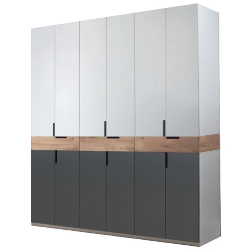 dulap King cu 6 usi si 3 sertare din PAL Grafit Stejar Gold Gri de 18 mm