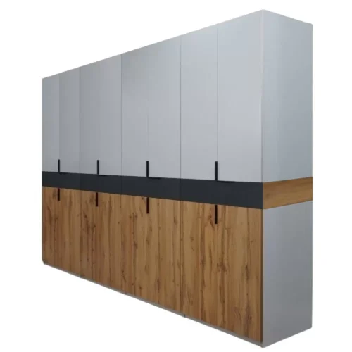 Dulap-KIng-Gold-Grafit-1pp-jpg Dulap King 8s Inalt, Stejar Gold / Grafit, H 240 x L 320 x A 50 cm, cu 4 sertare, Balamale Soft close si Glisiere Hafele, PAL 18 mm