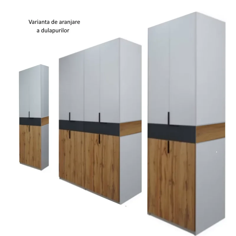 Dulap King 8s Stejar Gold / Grafit / Gri, H 240 x L 320 x A 50 cm, cu 4 sertare, Balamale Soft close si Glisiere Hafele, PAL 18 mm, Depozitare ampla, Compartimentare Flexibila