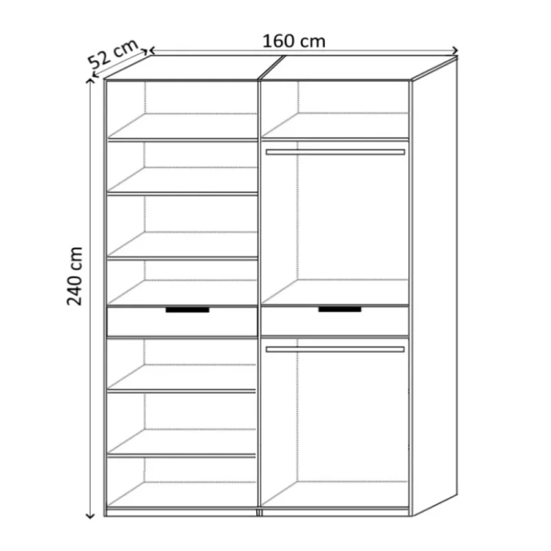 Dulap King 4s PAL 18 mm Gri / Stejar Gold, H 240 cm, cu 2 sertare, Balamale Soft close si Glisiere Hafele, PAL 18 mm, Depozitare ampla, Compartimentare Flexibila