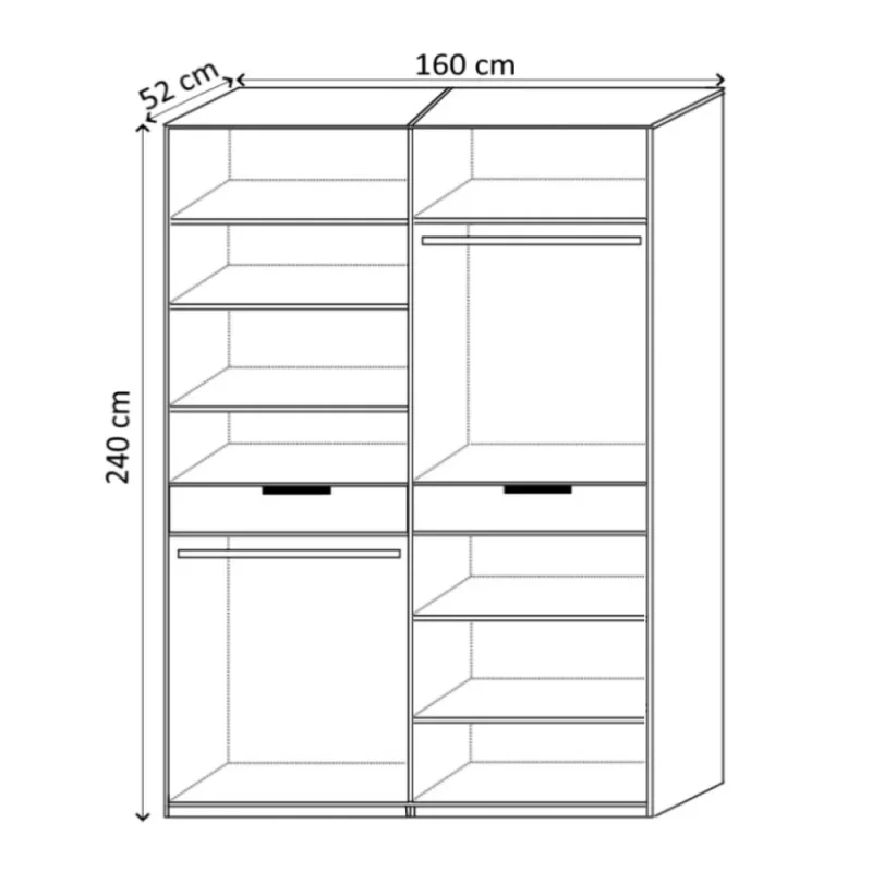 Dulap King 4s PAL 18 mm Gri / Stejar Gold, H 240 cm, cu 2 sertare, Balamale Soft close si Glisiere Hafele, PAL 18 mm, Depozitare ampla, Compartimentare Flexibila