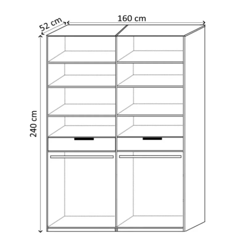 Dulap King 4s PAL 18 mm Gri / Stejar Gold, H 240 cm, cu 2 sertare, Balamale Soft close si Glisiere Hafele, PAL 18 mm, Depozitare ampla, Compartimentare Flexibila