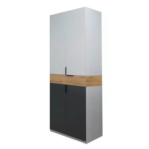 Dulap King 2s modular cu sertar, Grafit/Gold/Gri, L80xH240xA52 cm, balamale cu amortizor, PAL 18 mm