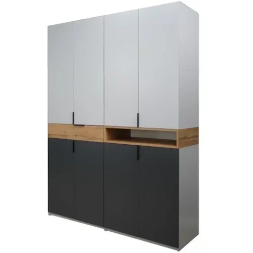 Dulap King 4r, Grafit/Gold/Gri, L160xH240xA52 cm, cu sertar, balamale cu amortizor, PAL 18 mm