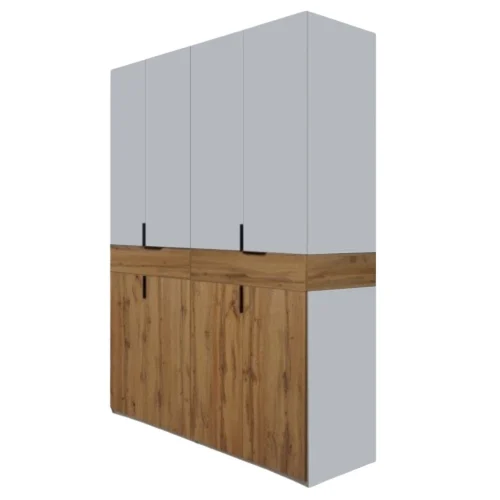 dulap cu 4 usi si 2 sertare din PAL Stejar Gold si Gri deschis