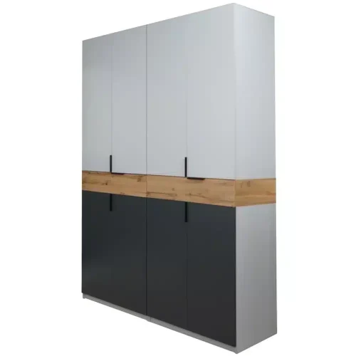 Dulap King 4s, Grafit/Gold/Gri, L160xH240xA52 cm, cu 2 sertare, balamale cu amortizor, PAL 18 mm