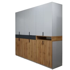 Dulap King 6r Gold Grafit Gri pp dulap king cu 2 sertare Grafit / Stejar Gold / Gri cu rafturi si bare de haine PAL 18 mm