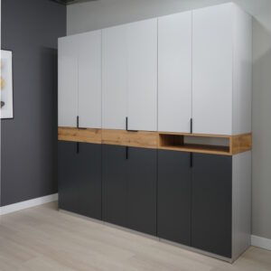 Dulap King 6s Grafit Gold Gri in camera dulap king cu 2 sertare Stejar Gold / Grafit / Gri cu rafturi si bare de haine PAL 18 mm in camera