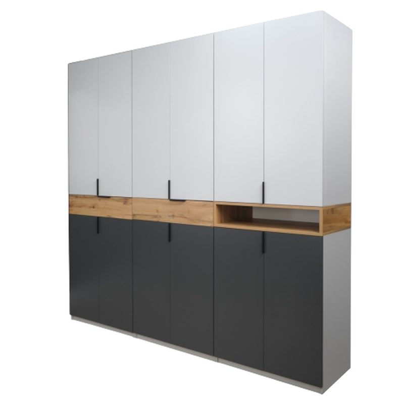 Dulap King 6s Grafit Gold Gri oriz 1 dulap king cu 2 sertare Stejar Gold / Grafit / Gri cu rafturi si bare de haine