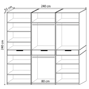 Dulap King 6s schita 2 Dulap King 6s, Stejar Gold / Grafit / Gri, L 240 x H 240 x A 50 cm, cu 3 sertare, Balamale Soft close si Glisiere Hafele, PAL 18 mm, Depozitare ampla, Compartimentare Flexibila