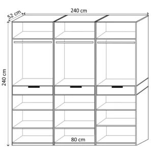 Dulap King 6s schita 3 Dulap King 6s, Stejar Gold / Grafit / Gri, L 240 x H 240 x A 50 cm, cu 3 sertare, Balamale Soft close si Glisiere Hafele, PAL 18 mm, Depozitare ampla, Compartimentare Flexibila
