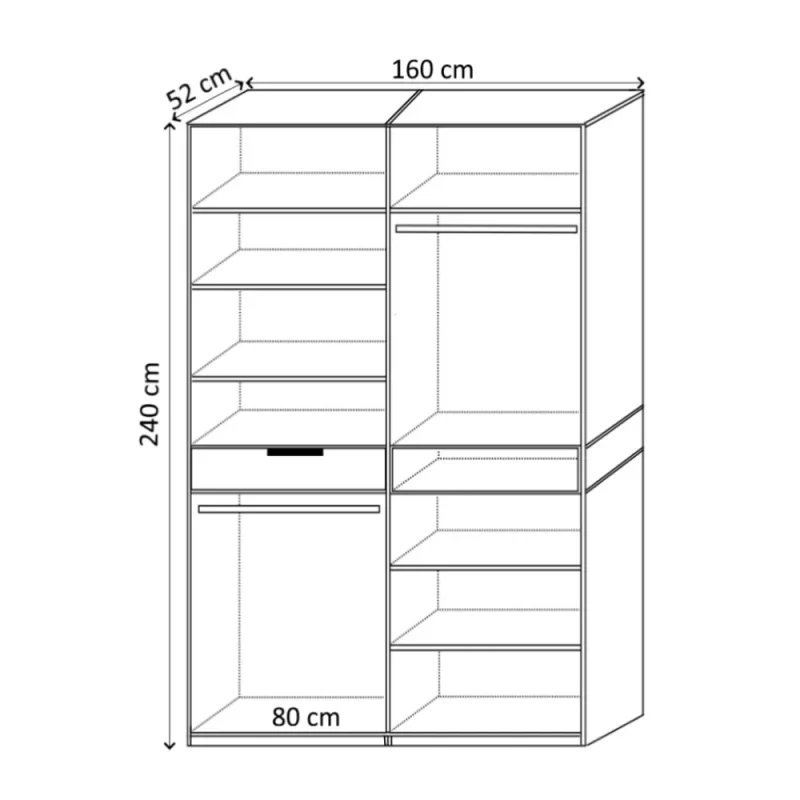Dulap King 4r, Stejar Gold / Gri, H 240 cm, cu sertar, Balamale Soft close si Glisiere Hafele, PAL 18 mm, Depozitare ampla, Compartimentare Flexibila