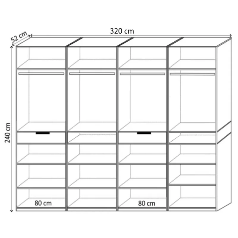 Dulap King 8r, Stejar Gold / Gri, H 240 cm, cu 2 sertare si rafturi, Balamale Soft close si Glisiere Hafele, PAL 18 mm, Depozitare ampla, Compartimentare Flexibila