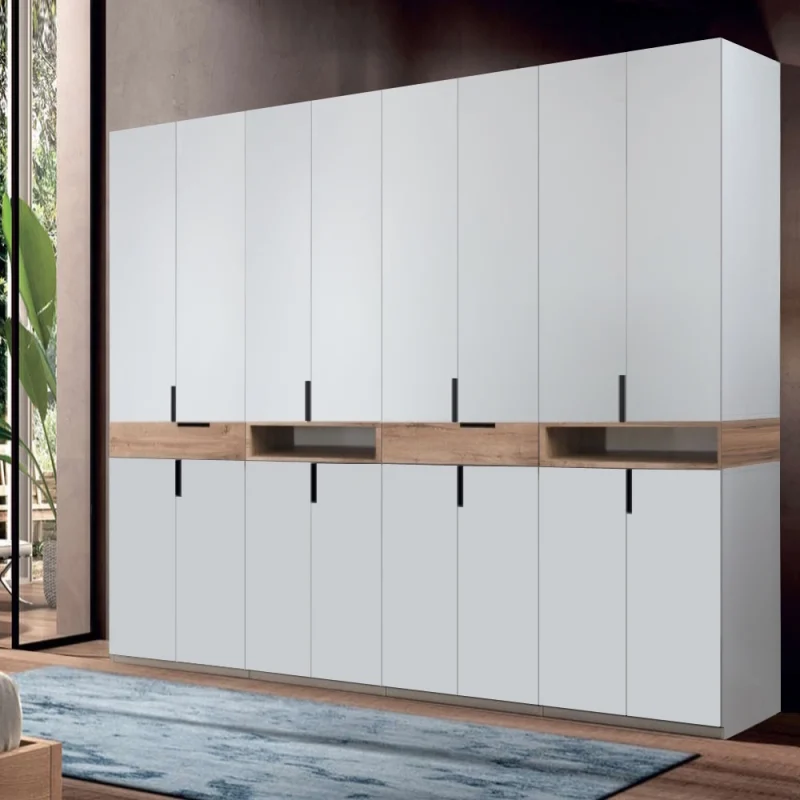 Dulap modular King cu sertare si rafturi din PAL Gri si Stejar Gold