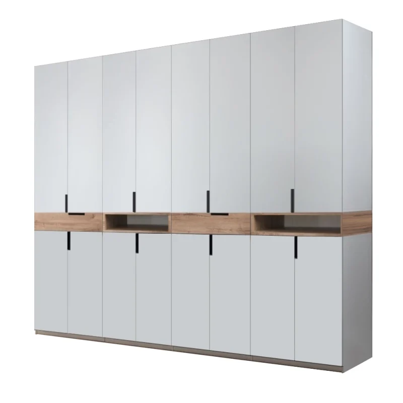 Dulap modular King cu sertare si rafturi din PAL Gri si Stejar Gold