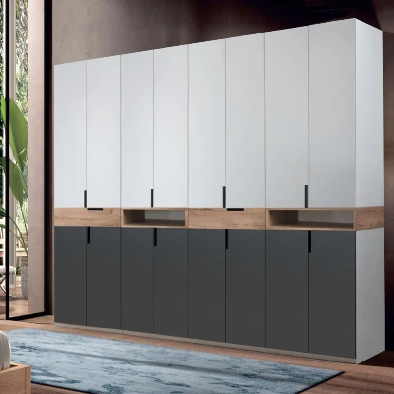 dulap king 8r PAL Gri Grafit Stejar Gold cu 2 sertare si 2 rafturi