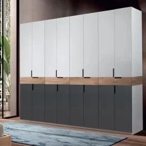 dulap din 12 copruri modulare king 8s cu 4 sertare Grafit / Stejar Gold / Gri