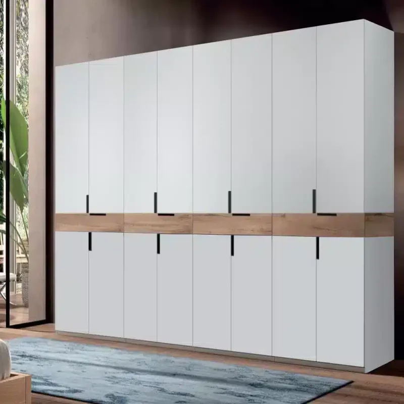 dulap King 8s cu 4 sertare din PAL Gri deschis si Stejar Gold cu decor