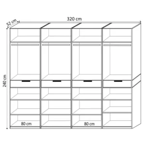 Dulap King 8s Grafit / Gold / Gri, L 320 x H 240 x A 50 cm, cu 4 sertare, Balamale Soft close si Glisiere Hafele, PAL 18 mm, Depozitare ampla, Compartimentare Flexibila