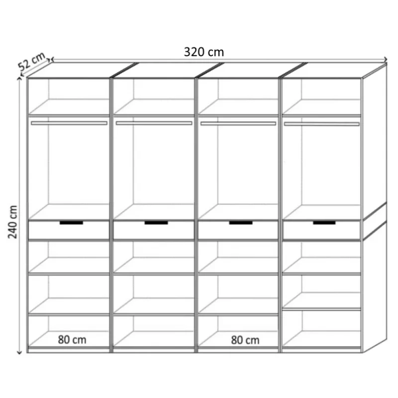 Dulap King 8s Grafit / Gold / Gri, L 320 x H 240 x A 50 cm, cu 4 sertare, Balamale Soft close si Glisiere Hafele, PAL 18 mm, Depozitare ampla, Compartimentare Flexibila
