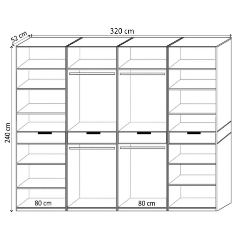 Dulap King 8s Grafit / Gold / Gri, L 320 x H 240 x A 50 cm, cu 4 sertare, Balamale Soft close si Glisiere Hafele, PAL 18 mm, Depozitare ampla, Compartimentare Flexibila