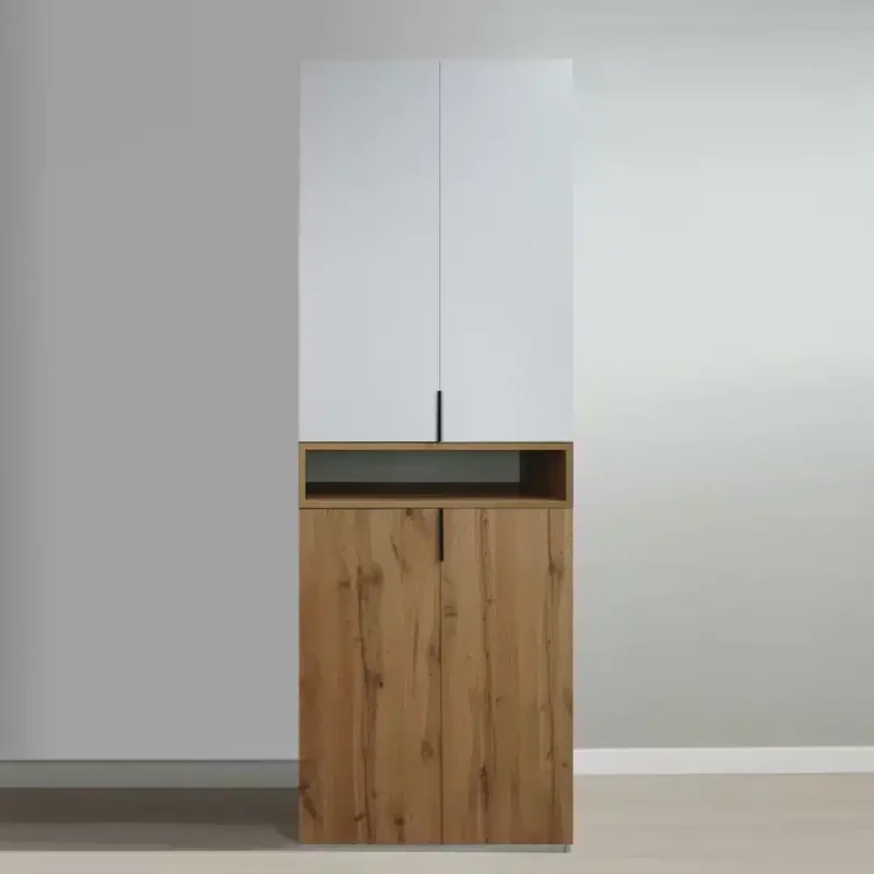 Dulap King 2r, Stejar Gold / Gri, L 80 x H 240 cm, Balamale Soft close si Glisiere Hafele, PAL 18 mm, Depozitare ampla, Compartimentare Flexibila