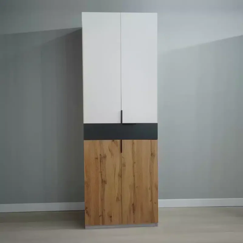 Dulap King 2s, Stejar Gold / Grafit, L 80 x H 240 cm, cu sertar, balamale cu amortizor