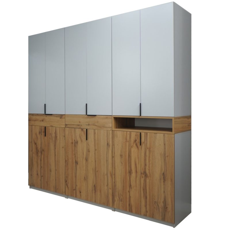 dulap king cu 2 sertare Stejar Gold / Gri cu rafturi si bare de haine