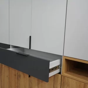 Dulap King Gold 6r sertar Dulap King 6r, Stejar Gold / Grafit, L 240 x H 240 x A 50 cm, cu 2 sertare, Balamale Soft close si Glisiere Hafele, PAL 18 mm, Depozitare ampla, Compartimentare Flexibila