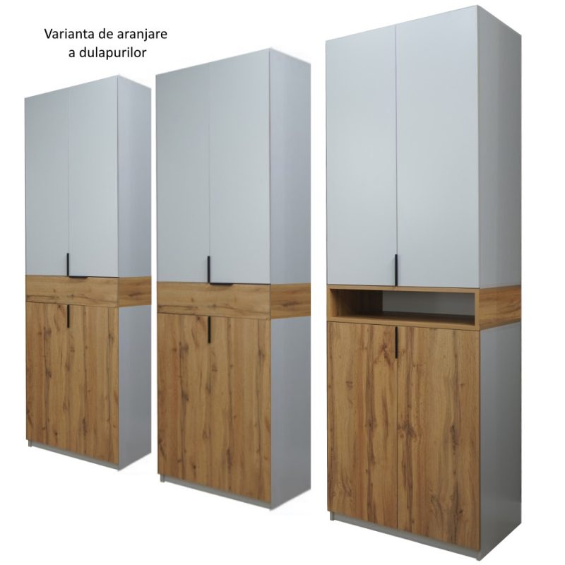 dulap king cu 2 sertare Stejar Gold / Gri asamblare