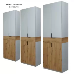 varianta montaj dulap King 6s cu 3 sertare din PAL Stejar Gold si Gri deschis