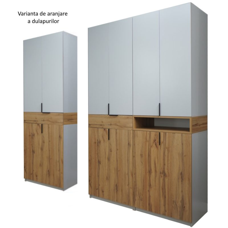 dulap king cu 2 sertare Stejar Gold / Gri varinata montaj