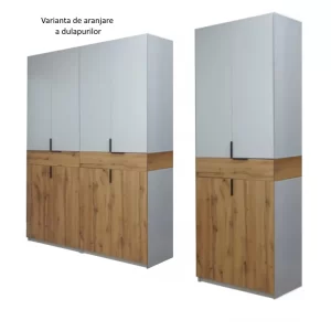 varianta asamblare dulap King 6s cu 3 sertare din PAL Stejar Gold si Gri deschis