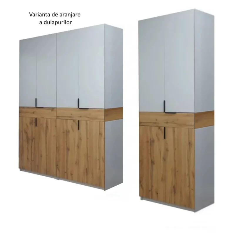 varianta asamblare dulap King 6s cu 3 sertare din PAL Stejar Gold si Gri deschis