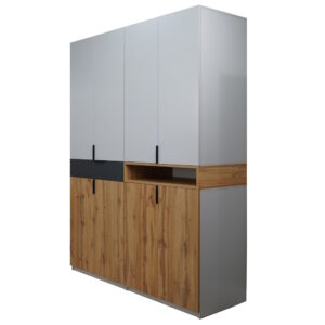 dulap King 4r cu sertar si raft din PAL Stejar Gold Gri si Grafit