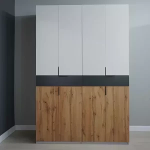 Dulap King 4s, Stejar Gold / Grafit / Gri, L 160 x H 240 x A 50 cm, cu 2 sertare, Balamale Soft close si Glisiere Hafele, PAL 18 mm, Depozitare ampla, Compartimentare Flexibila