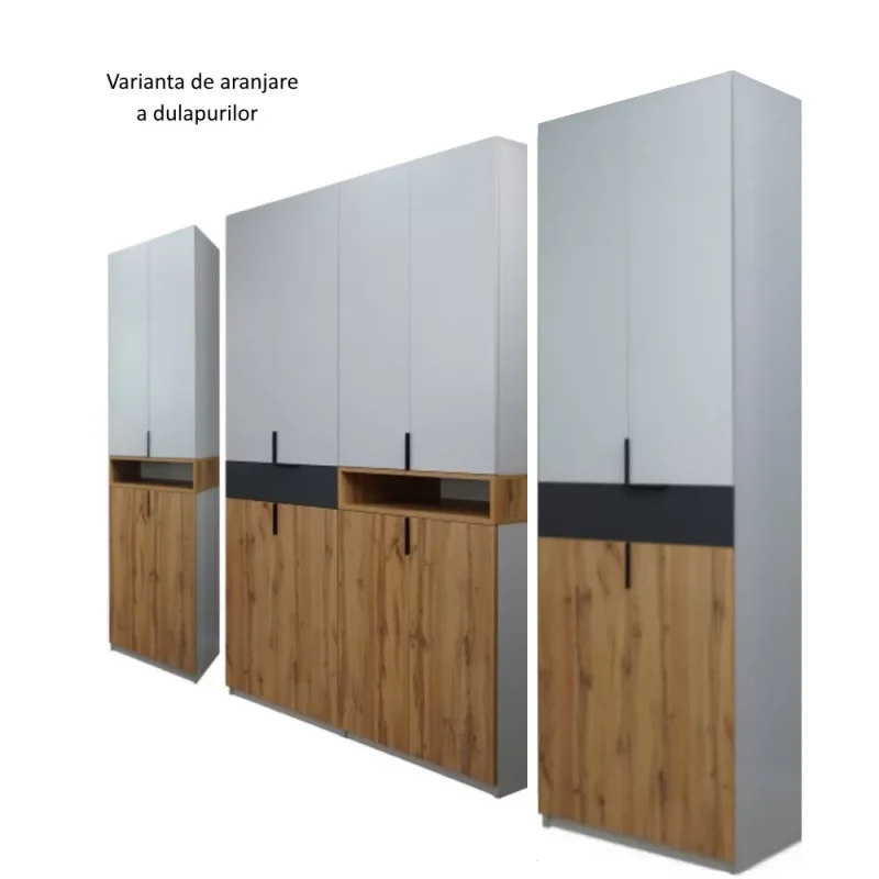 Dulap King Gold Grafit 8r 4 Dulap King 8r, Stejar Gold / Grafit / Gri, H 240 x L 320 x A 50 cm, cu 2 sertare si rafturi, Balamale Soft close si Glisiere Hafele, PAL 18 mm, Depozitare ampla, Compartimentare Flexibila