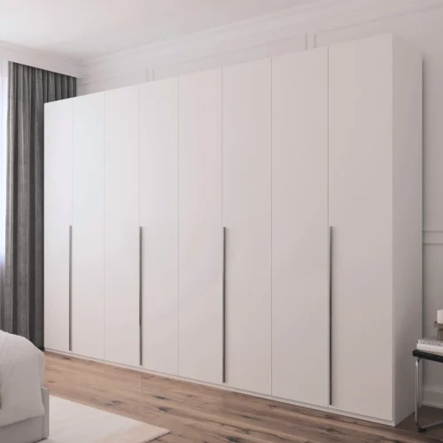 Dulap Lara 8 usi Alb manere cromate 1 Dulap cu 4 module 8 usi