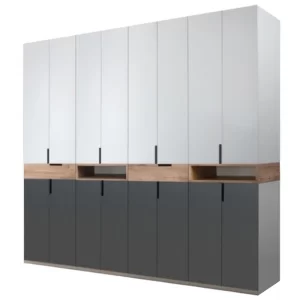 dulap king 8r PAL Gri Grafit Stejar Gold cu sertare si rafturi