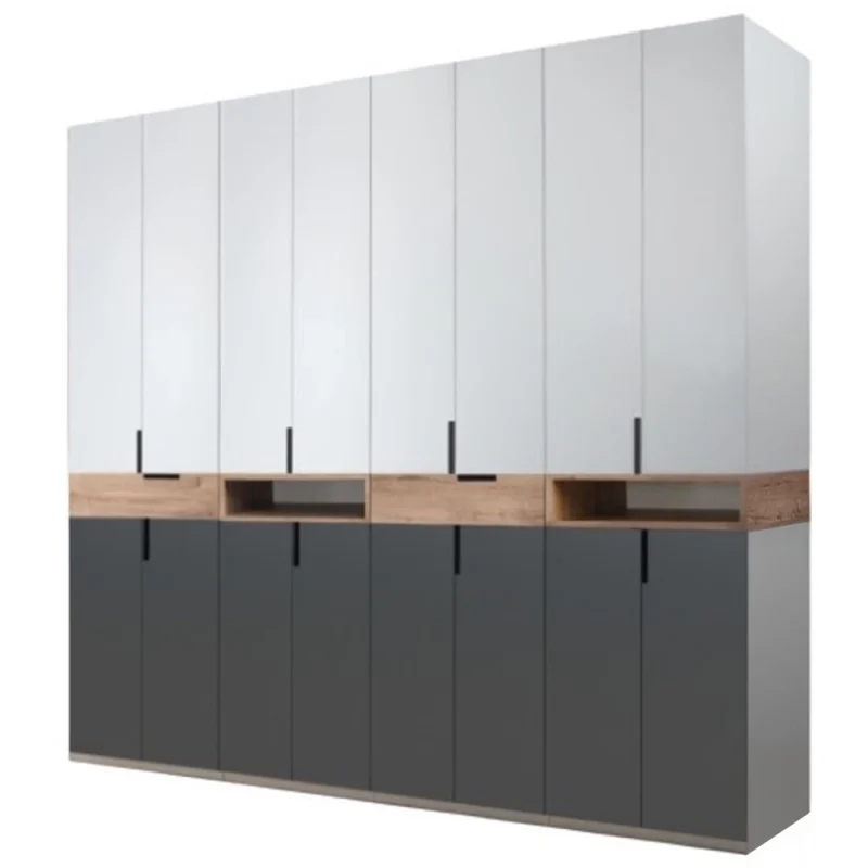 dulap king 8r PAL Gri Grafit Stejar Gold cu sertare si rafturi