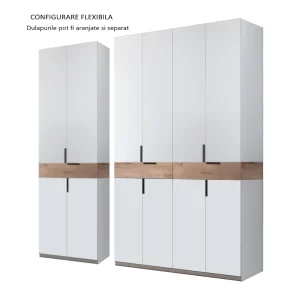 varianta asamblare dulap king 6 usi 3 sertare din PAL Gri si Stejar Gold