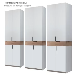 varianta montaj dulap king 6 usi 3 sertare din PAL Gri si Stejar Gold