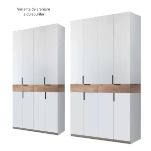 aranjare cate 2 dulap King 8s cu 4 sertare din PAL Gri deschis si Stejar Gold