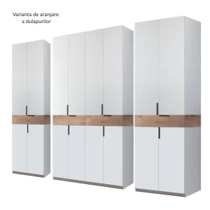 aranjare cate 3 dulap King 8s cu 4 sertare din PAL Gri deschis si Stejar Gold