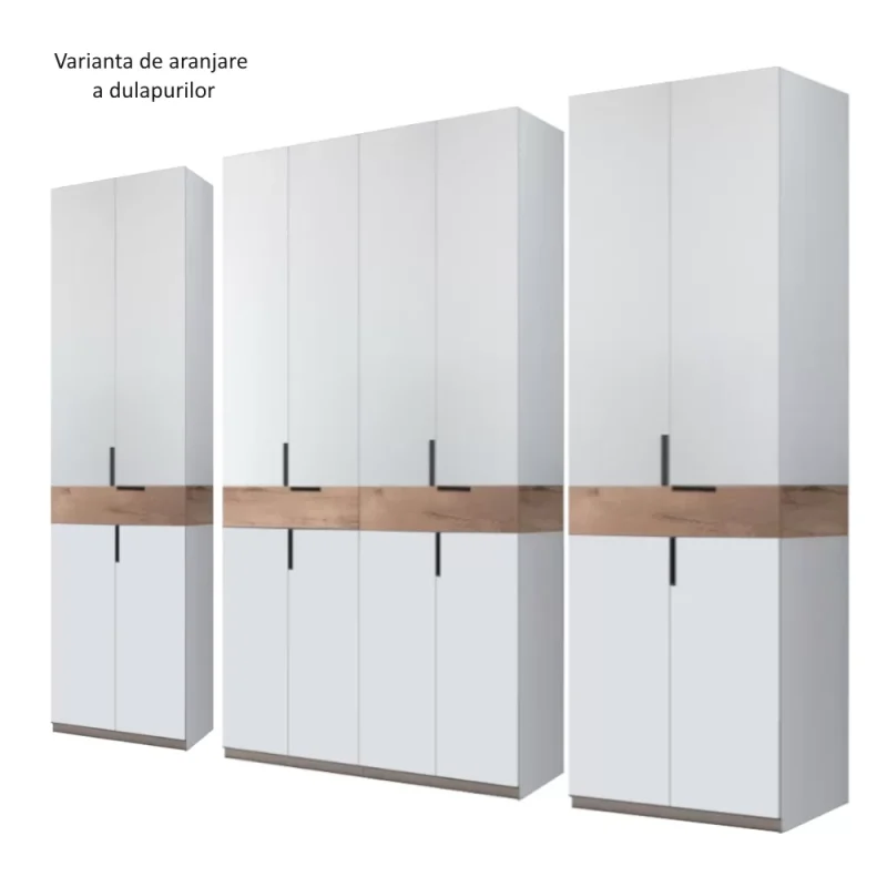 aranjare cate 3 dulap King 8s cu 4 sertare din PAL Gri deschis si Stejar Gold