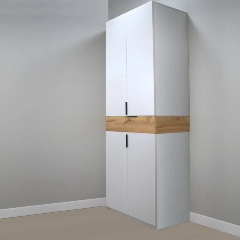 dulap king 2s din Gri si Stejar cu sertar polite si bara de haine